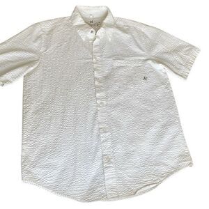 EUC Hurley White Textured Short Sleeve Button Down Shirt - Size Small